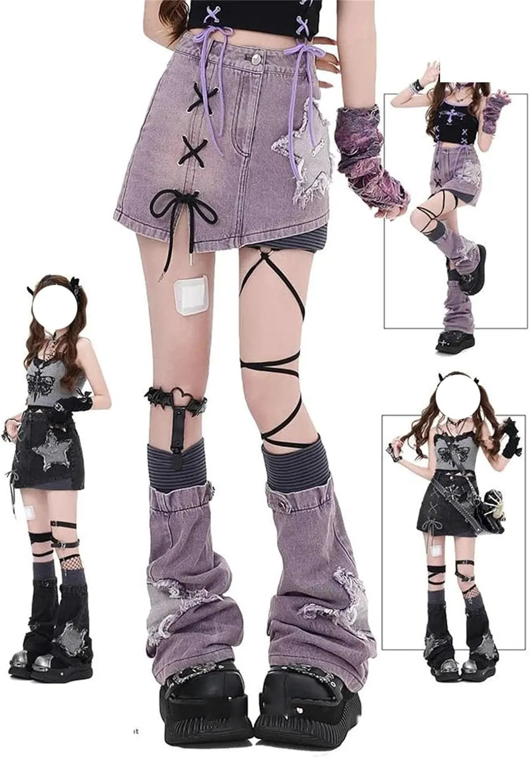 Womens Lace-Up Denim Mini Skirt High Waist Spring Summer Y2k Vintage Streetwear