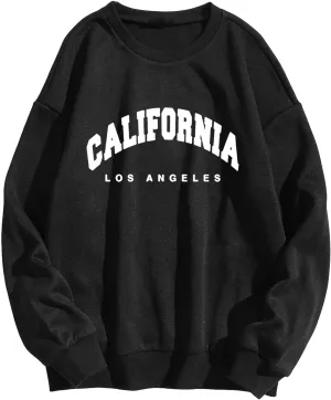 Women's Letter Graphic Print Sweatshirt Cute Los Angeles Oversized Pullover Crewneck Long Sleeve Tops for Teen Girls