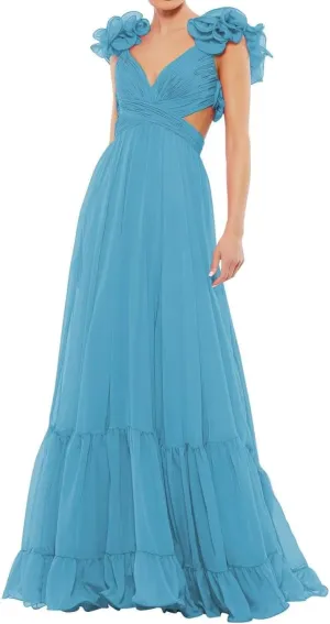 Women's Long Prom Dresses 2024 Chiffon Ruffle Bridesmaid Dresses Backless V-Neck A Line Formal Evening Gowns for Teens