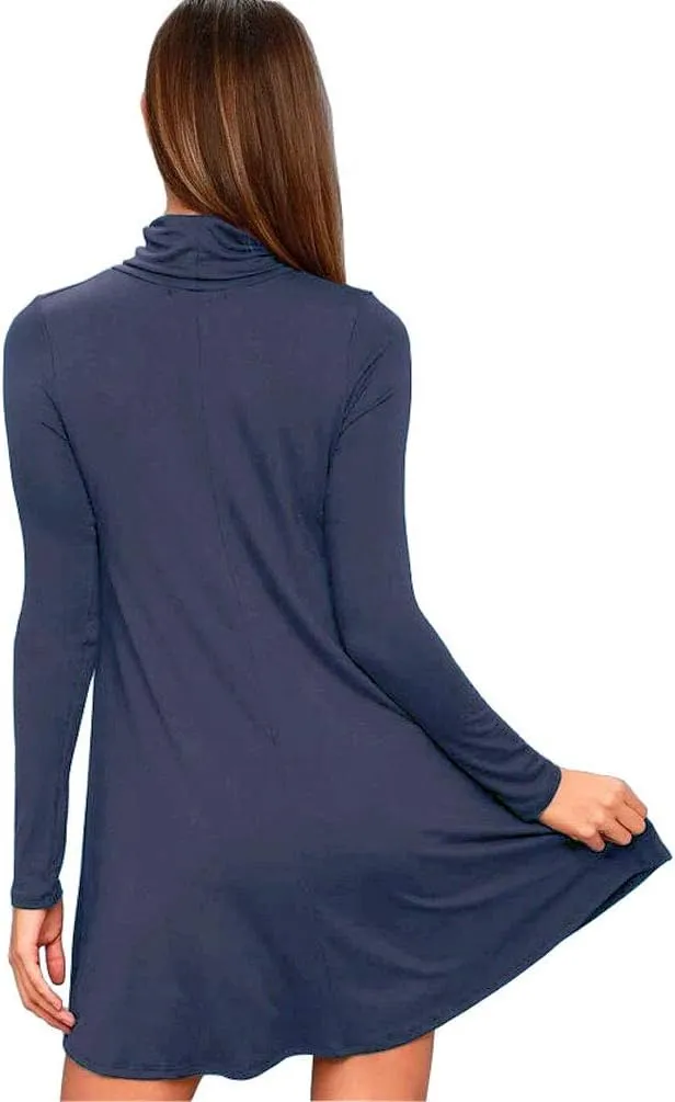 Women's Long Sleeve Turtleneck Casual Loose T-Shirt Dresses