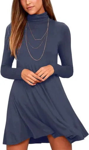 Women's Long Sleeve Turtleneck Casual Loose T-Shirt Dresses