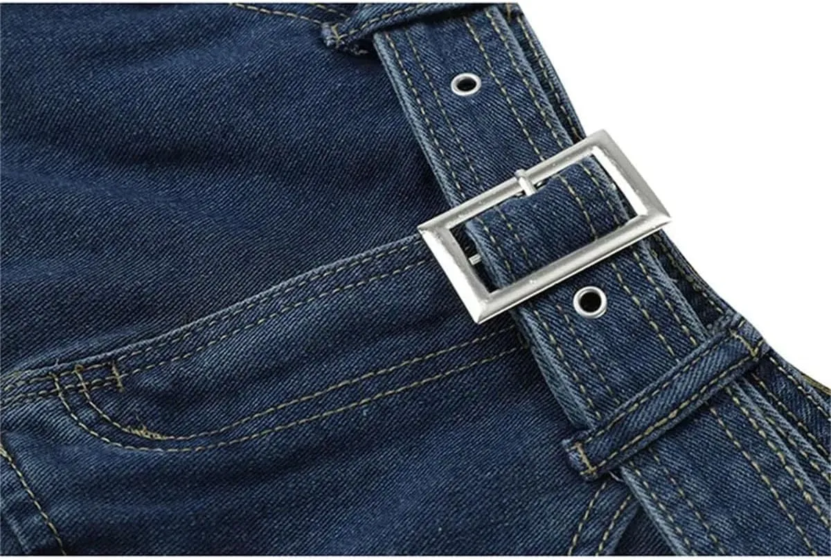 Womens Pleated Denim Mini Skirt High Waist Spring Summer Y2k Retro A-Line