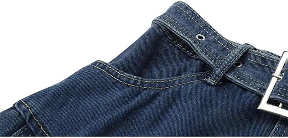 Womens Pleated Denim Mini Skirt High Waist Spring Summer Y2k Retro A-Line