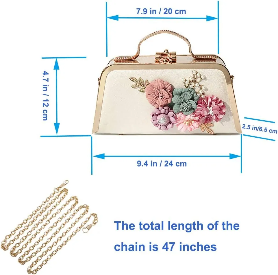 Women's Retro Handbag Clutches Purse Bags Flower Vintage Shoulder Bag Wedding Evening Handbag