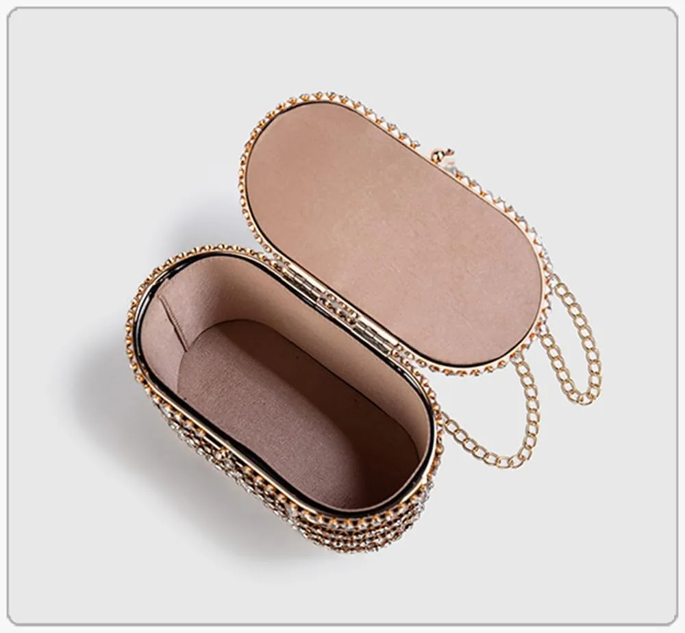 Women's Shoulder Handbag Wedding Clutch Purse Sparkly Rhinestone Bag with Pearl Handle Bride Purse Evening Handbags Champagne