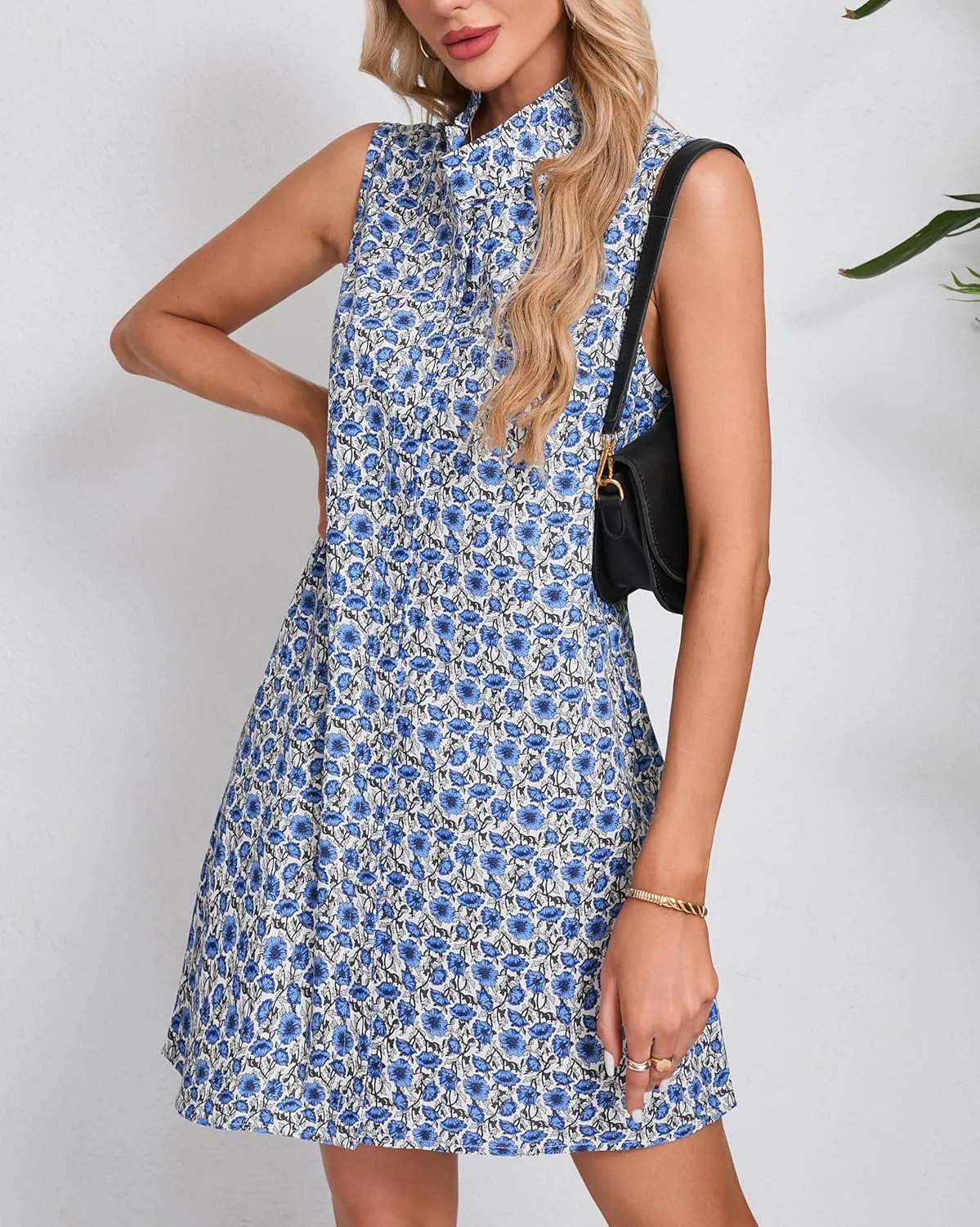 Women's Sleeveless Floral Mini Dress Button Down Tunic Shift Casual Boho Summer Tank Dress