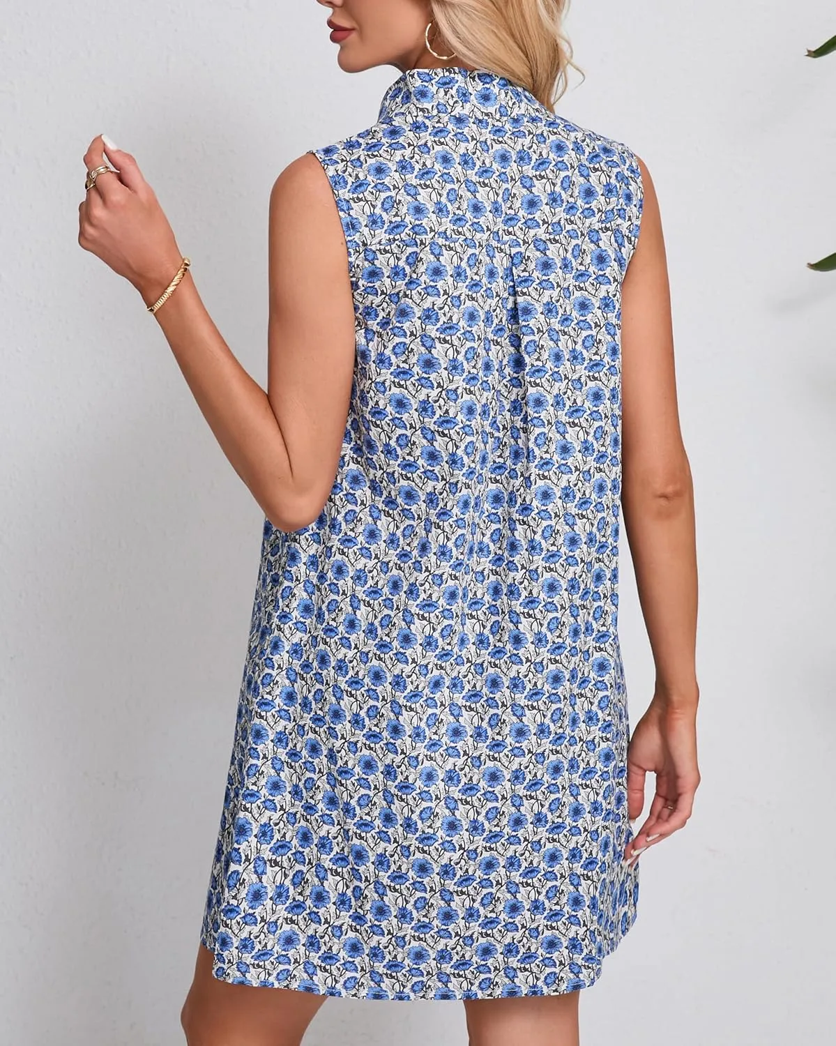 Women's Sleeveless Floral Mini Dress Button Down Tunic Shift Casual Boho Summer Tank Dress