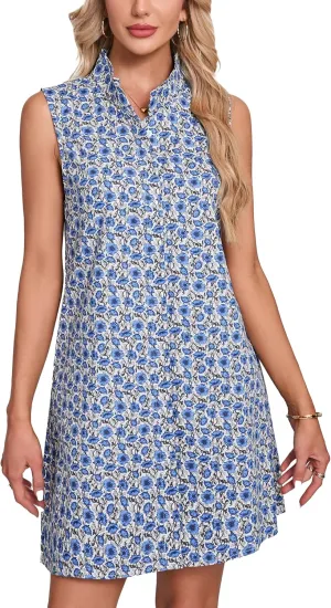 Women's Sleeveless Floral Mini Dress Button Down Tunic Shift Casual Boho Summer Tank Dress