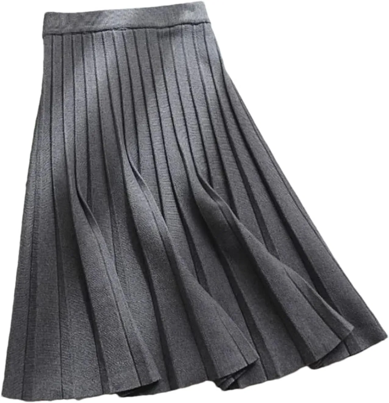 Women's Solid Color Knitted Pleated Skirt A-Line Elastic High Waist Street Casual Skirt