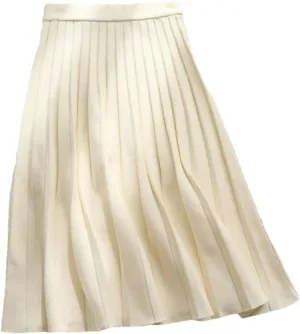 Women's Solid Color Knitted Pleated Skirt A-Line Elastic High Waist Street Casual Skirt