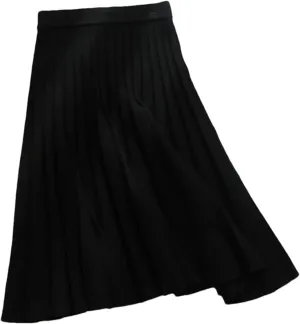 Women's Solid Color Knitted Pleated Skirt A-Line Elastic High Waist Street Casual Skirt