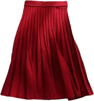 Women's Solid Color Knitted Pleated Skirt A-Line Elastic High Waist Street Casual Skirt