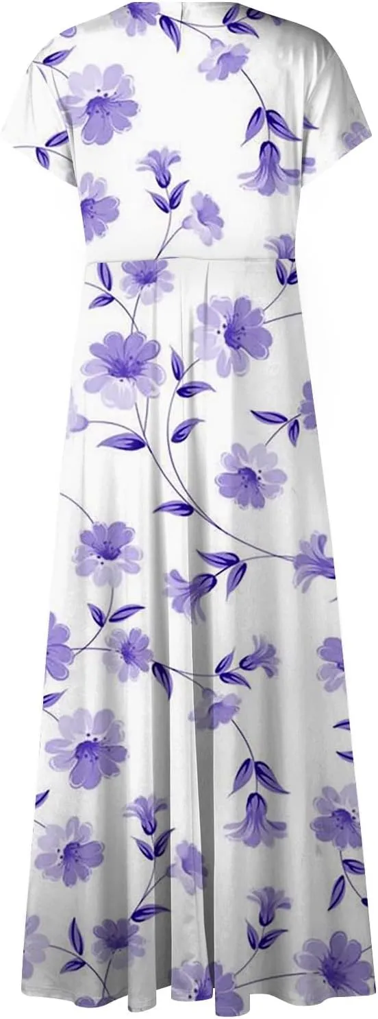 Womens Summer Dresses Maxi Dress Short Sleeve Womens Dresses with Sleeves Summer Flowy Cute