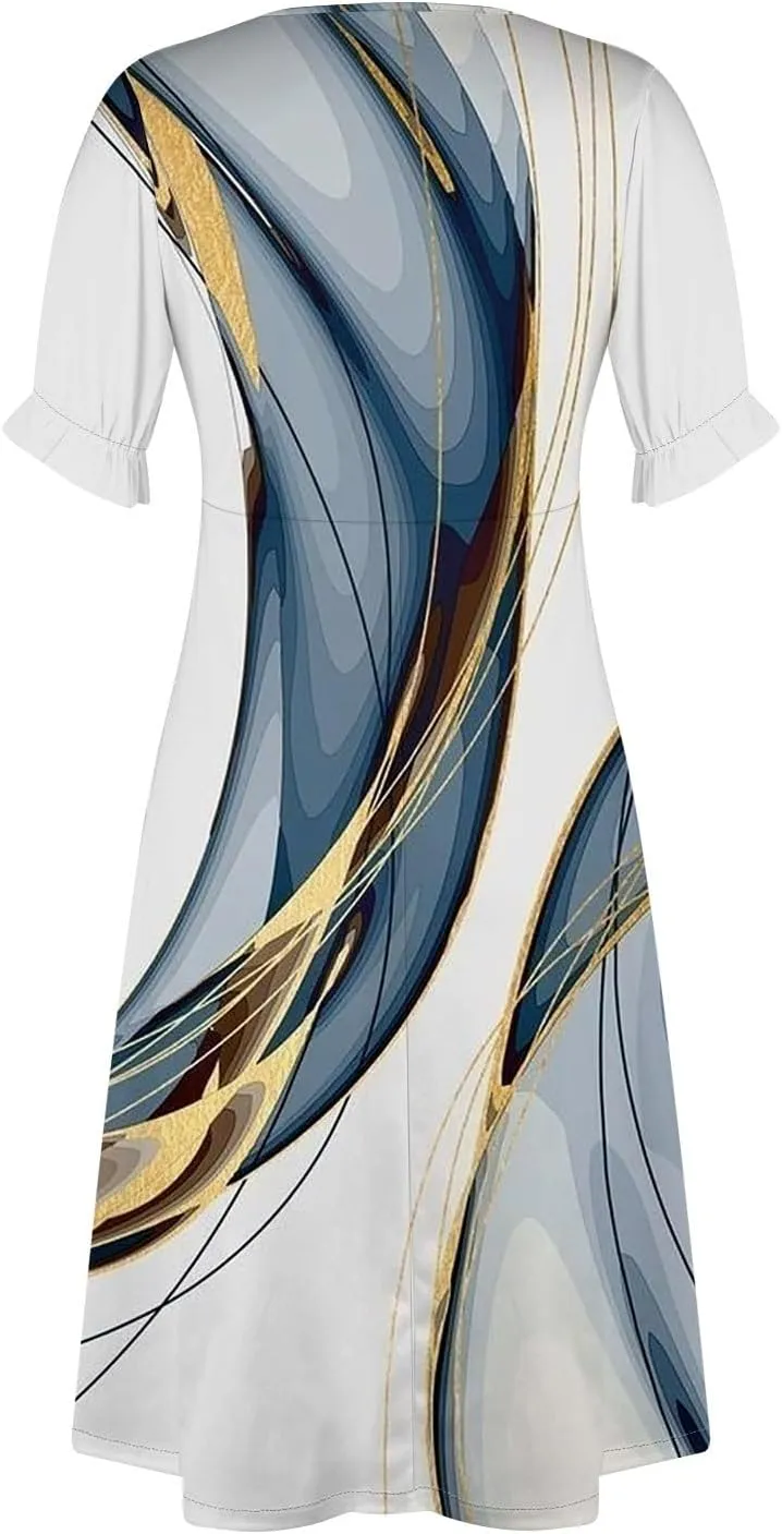 Womens Summer Dresses Midi Dresses for Women Puff Sleeve Loose Flowy Dresses Women Plus Size Summer Cute