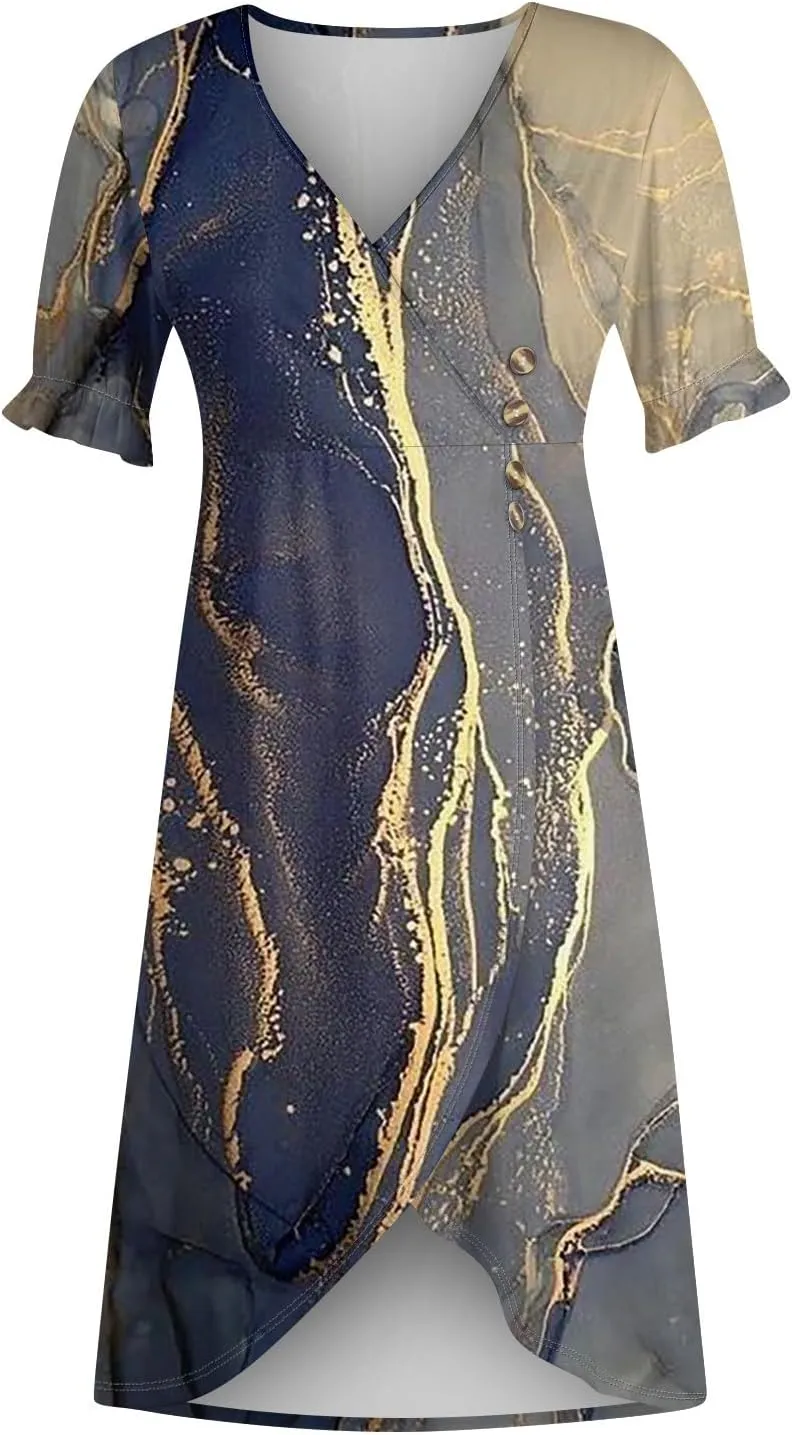 Womens Summer Dresses Midi Dresses for Women Puff Sleeve Loose Flowy Dresses Women Plus Size Summer Cute