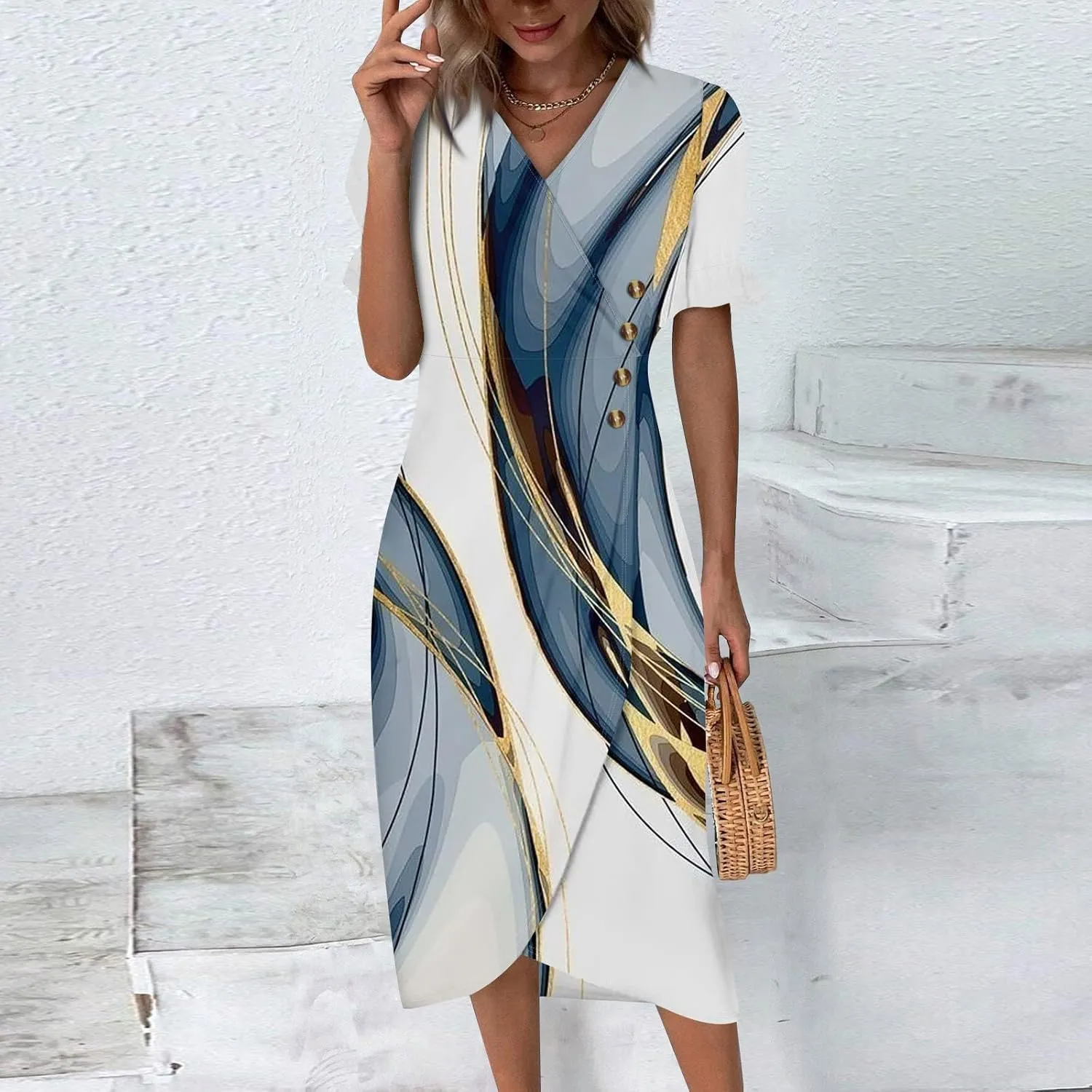 Womens Summer Dresses Midi Dresses for Women Puff Sleeve Loose Flowy Dresses Women Plus Size Summer Cute