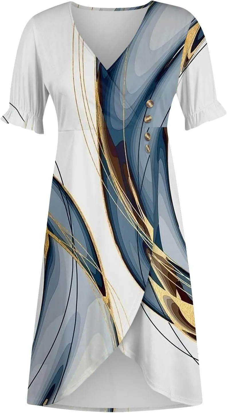 Womens Summer Dresses Midi Dresses for Women Puff Sleeve Loose Flowy Dresses Women Plus Size Summer Cute