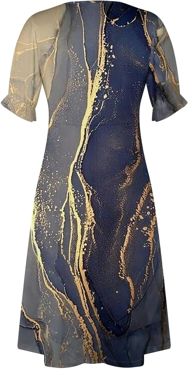 Womens Summer Dresses Midi Dresses for Women Puff Sleeve Loose Flowy Dresses Women Plus Size Summer Cute