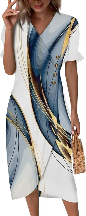Womens Summer Dresses Midi Dresses for Women Puff Sleeve Loose Flowy Dresses Women Plus Size Summer Cute