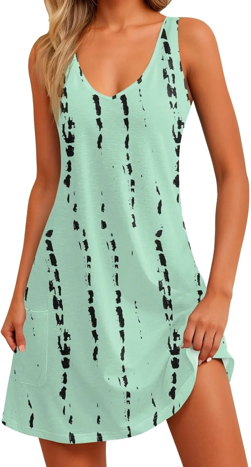Womens Summer Dresses Sleeveless Midi Dresses for Women Plus Size Loose Flowy Dresses Women Plus Size Summer Cute
