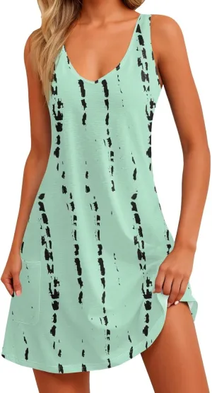 Womens Summer Dresses Sleeveless Midi Dresses for Women Plus Size Loose Flowy Dresses Women Plus Size Summer Cute