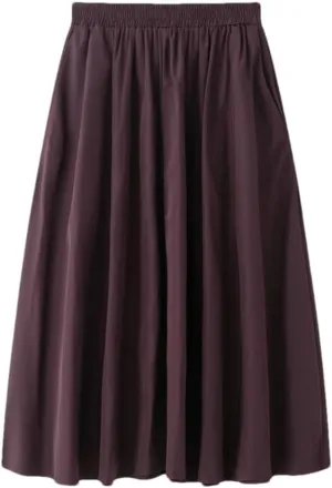Women's Summer Pleated Skirt Vintage Elastic Waist A-Line Long Straight Skirts