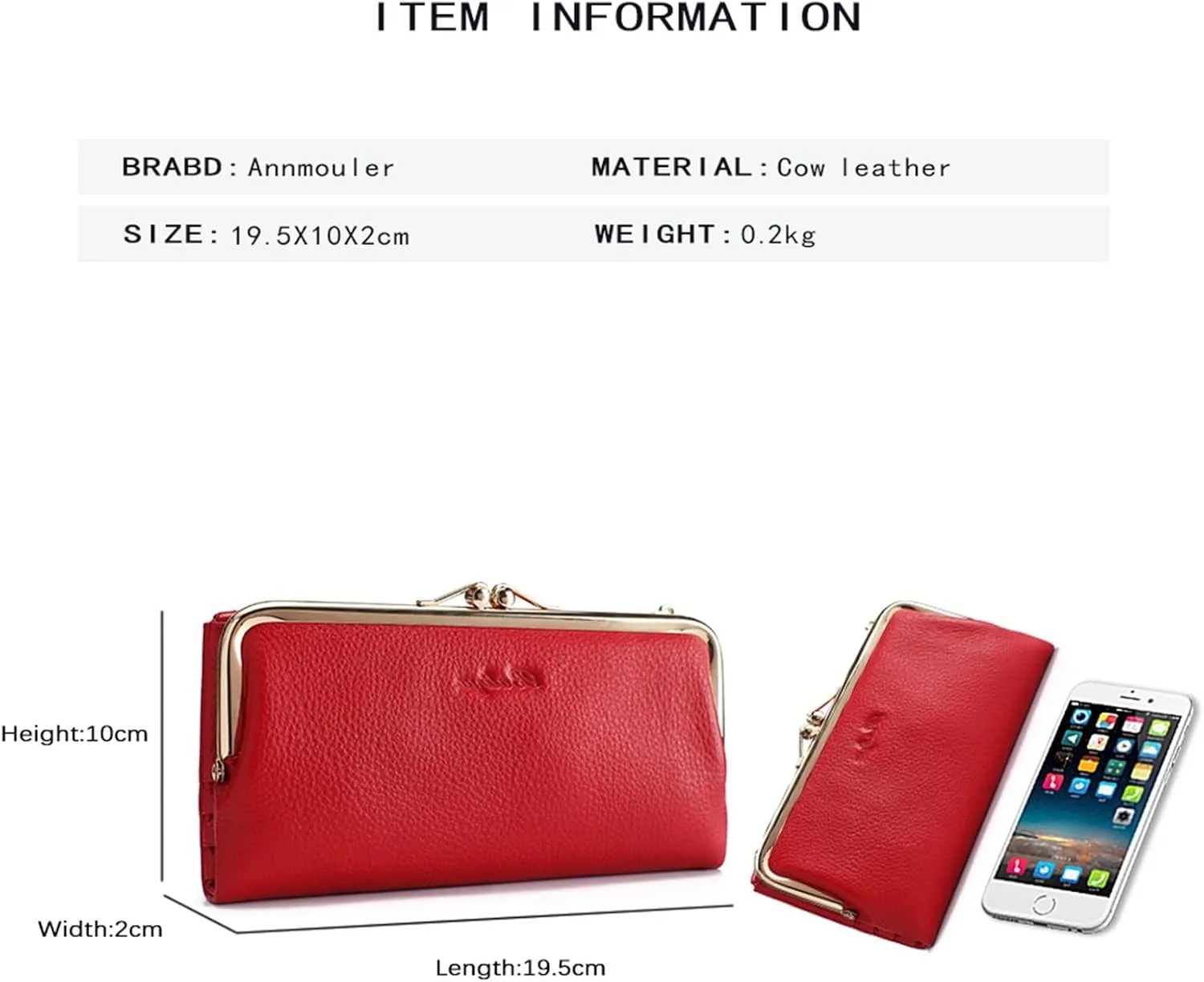 Womens wallet Luxury Long Card Holders Cow Leather Large Purse Female Clutches Money Wallets Brand Phone Purses (Red)