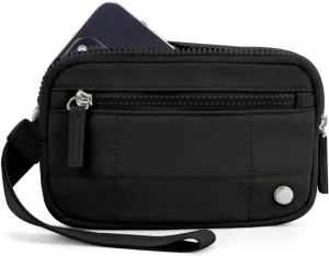 Women's Wristlet Handbags,Waterproof Nylon Quilted Keychain Wallet Clutches,Portable Zip Card Case with ID Window
