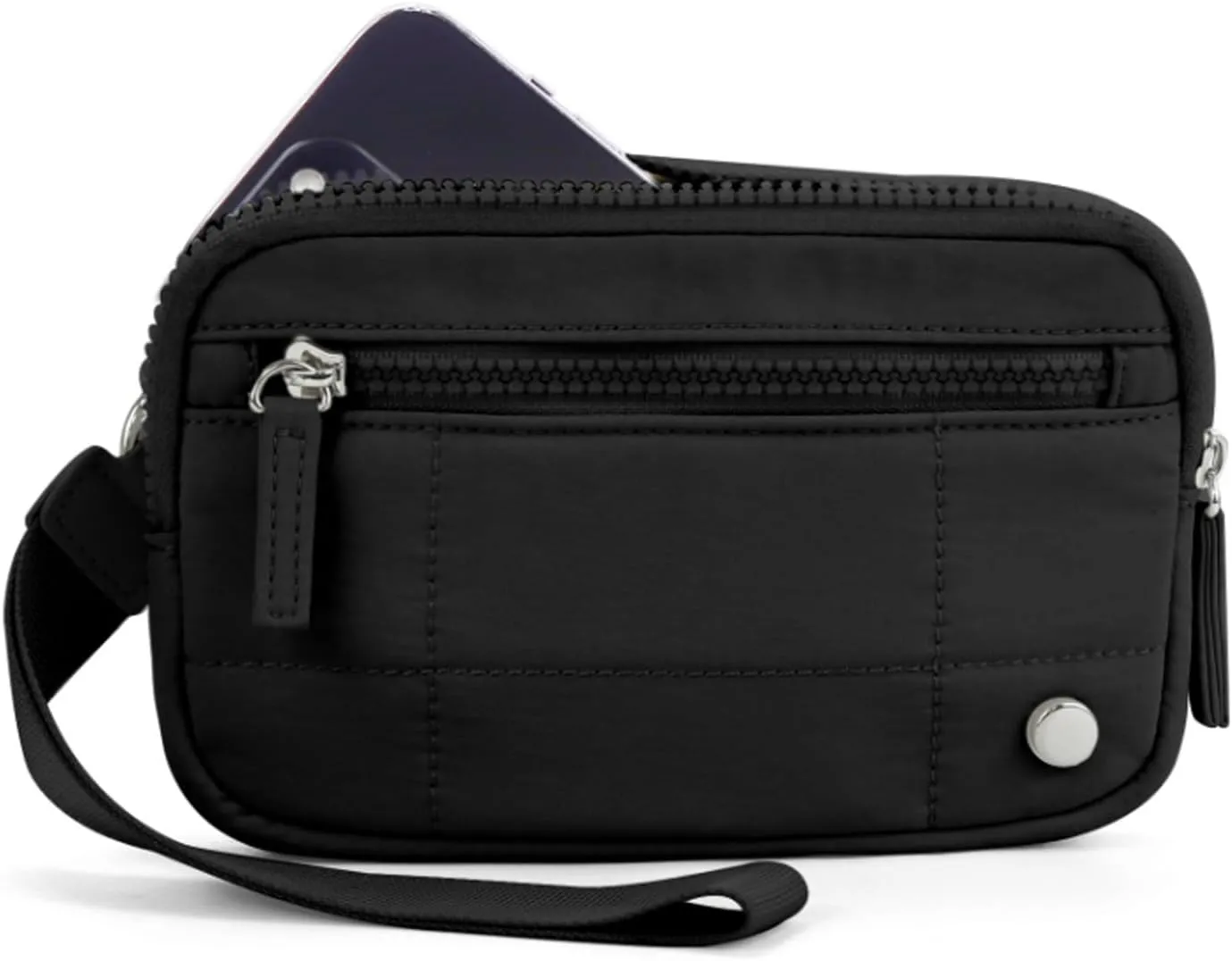 Women's Wristlet Handbags,Waterproof Nylon Quilted Keychain Wallet Clutches,Portable Zip Card Case with ID Window