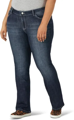 Wrangler Women's Plus Size Western Rise Stretch Boot Cut Jean, Mid Wash, 18W x 32L
