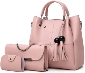 YAQUNICER Women Soft Synthetic PU Leather Tassel Satchel Crossbody Hobo 3pcs Handbags Shoulder Large Capacity Clutches