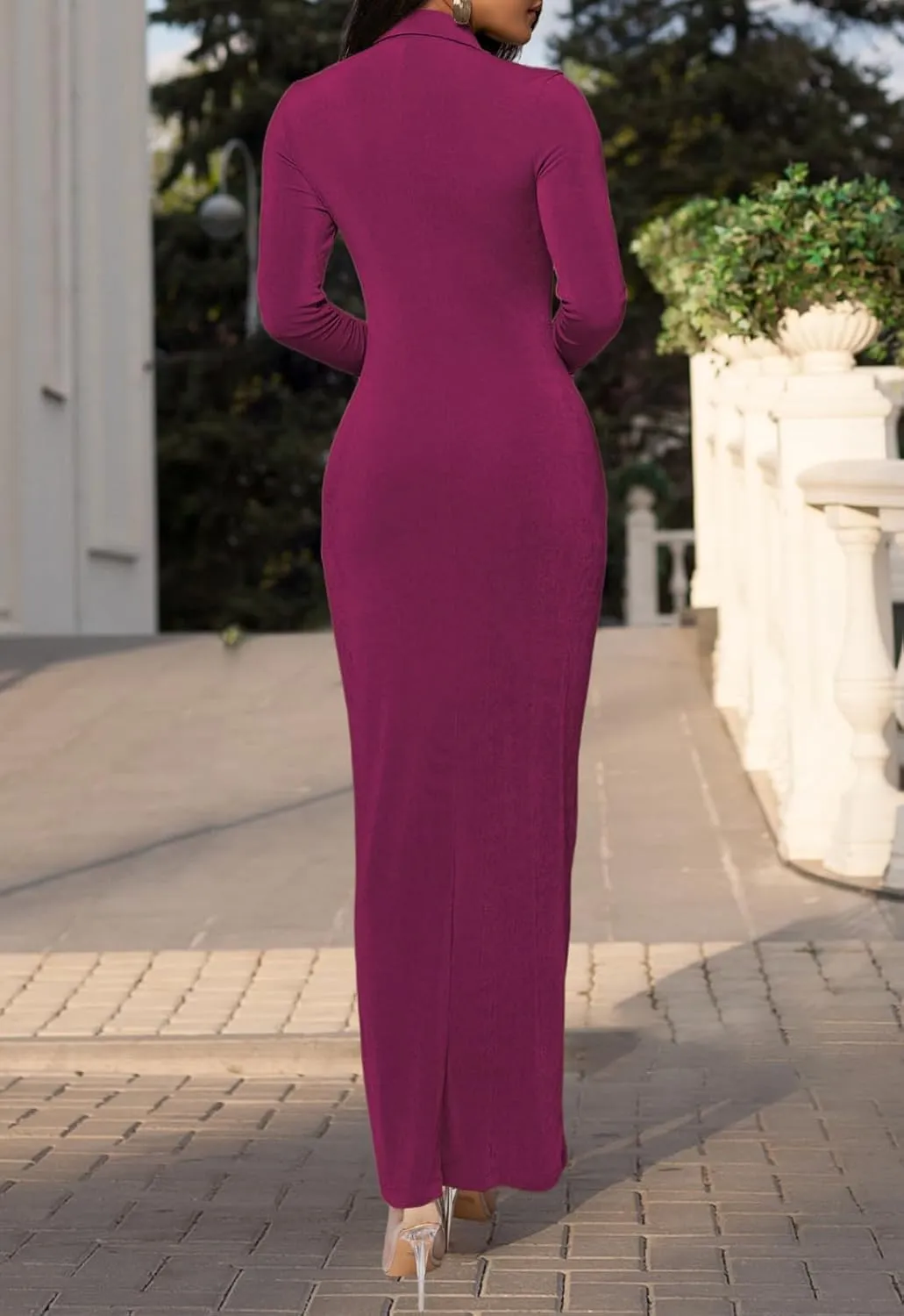 YouSexy Women's Sexy Button Down Ruched Stretchy Maxi Dress Long Sleeve Party Club Long Dresses