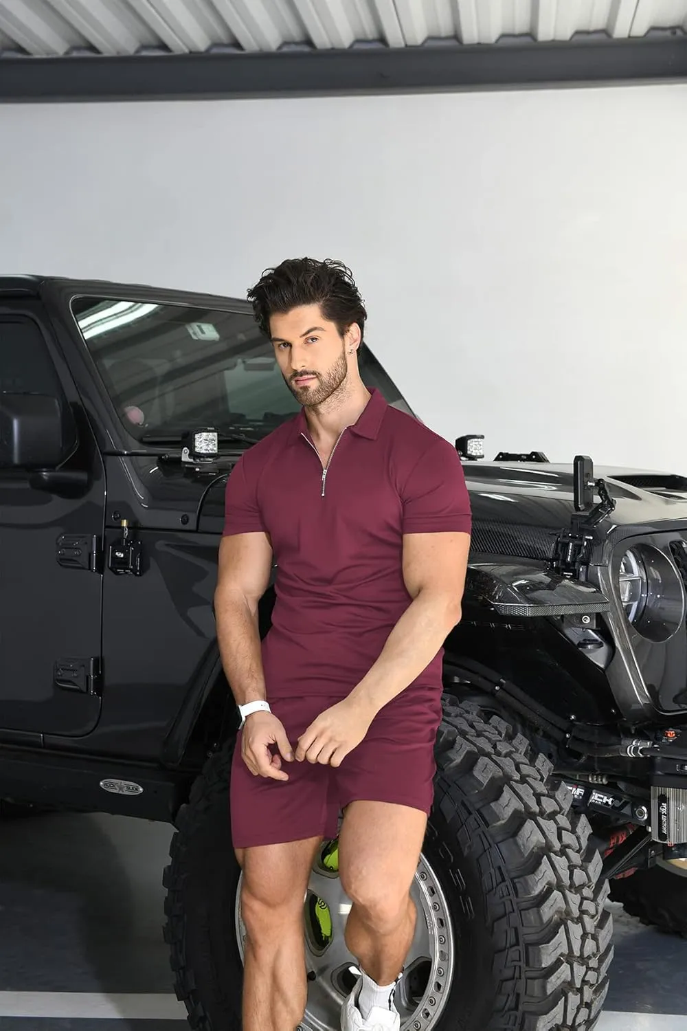 YTD Mens Short Sleeve Casual Polo Shirt and Shorts Sets Two Piece Summer Outfits Zip Polo Tracksuit Set for Men S-XXL