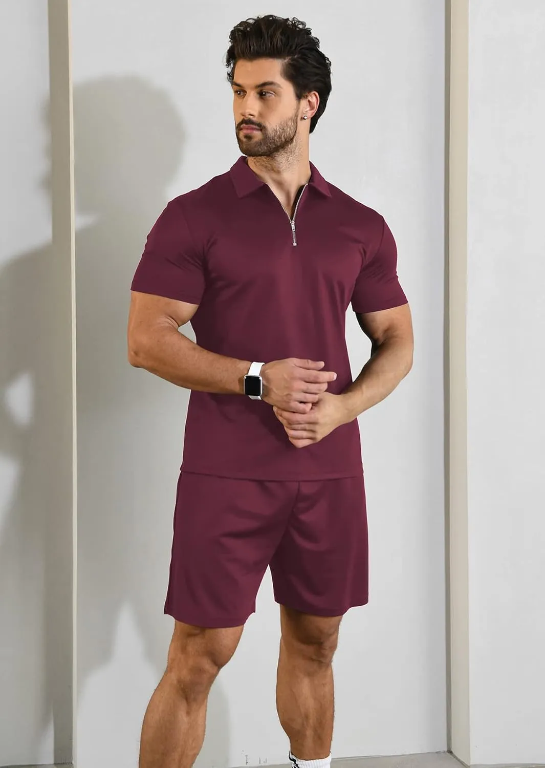YTD Mens Short Sleeve Casual Polo Shirt and Shorts Sets Two Piece Summer Outfits Zip Polo Tracksuit Set for Men S-XXL