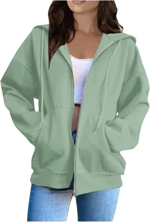 Zip Up Hoodie Women Long Sleeve Oversized Sweatshirt for Women Y2k Jacket with Pockets Fall Clothes 2024