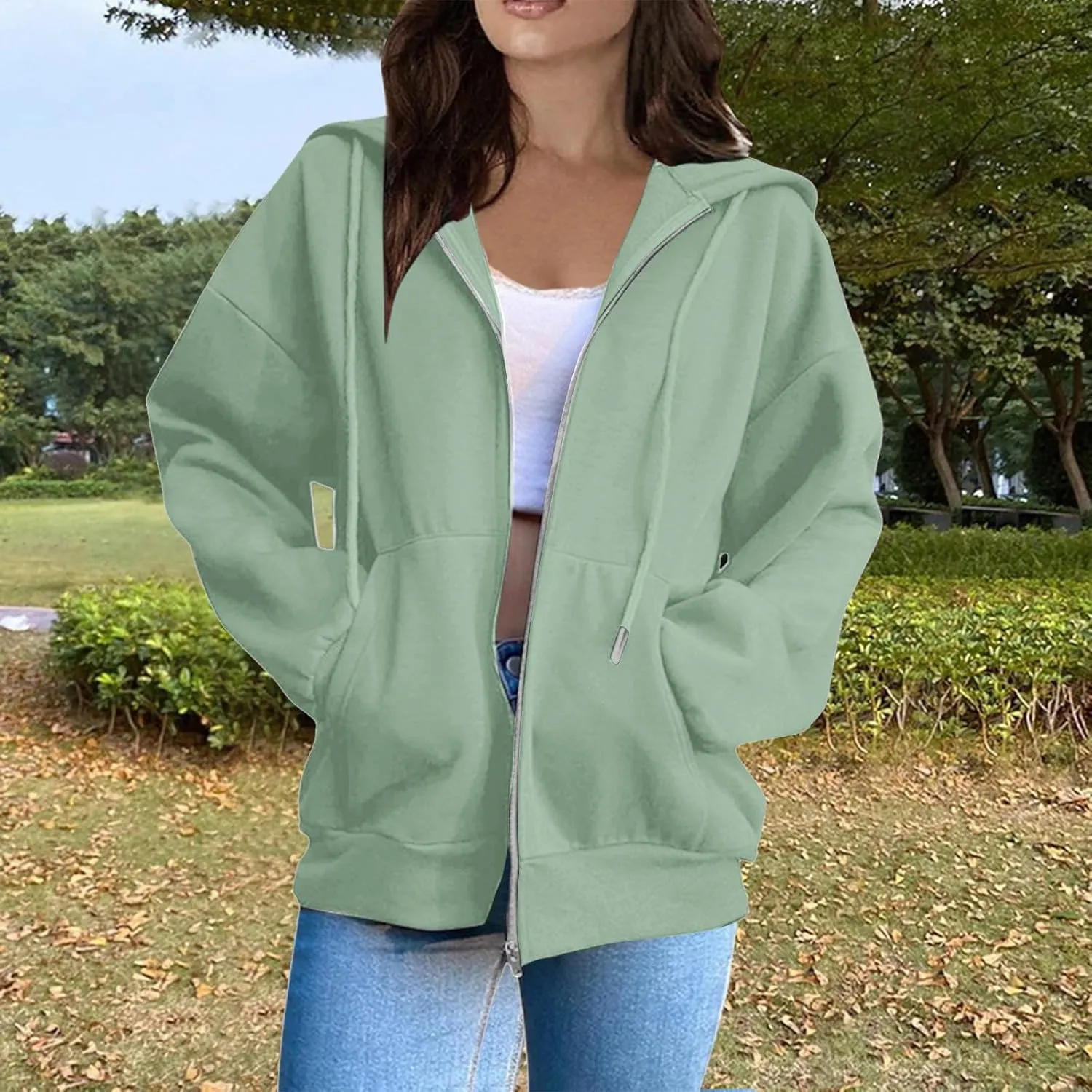 Zip Up Hoodie Women Long Sleeve Oversized Sweatshirt for Women Y2k Jacket with Pockets Fall Clothes 2024